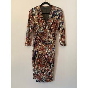 Peruvian Connection Multicolor Paisley Wrap Dress Knee Length V-neck size Small
